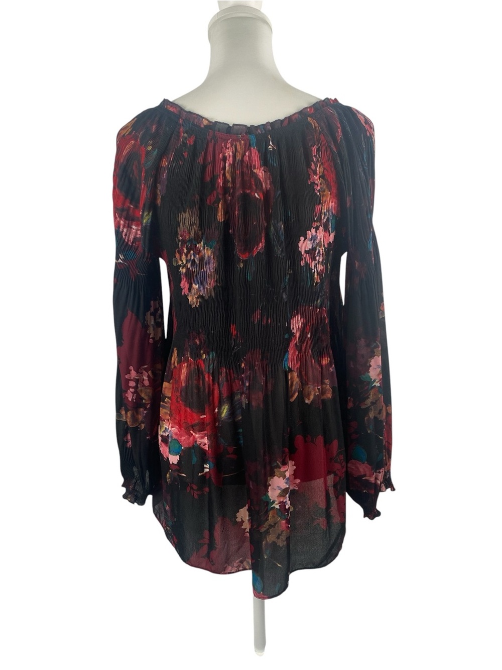Melissa Paige Dark Floral Pleated Peasant Blouse S, Whimsigoth Romantic Witchy - Picture 3 of 8